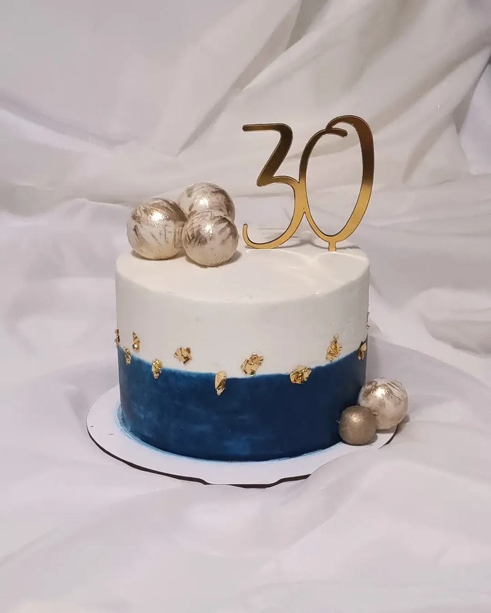 Navy and gold 30th birthday cake
